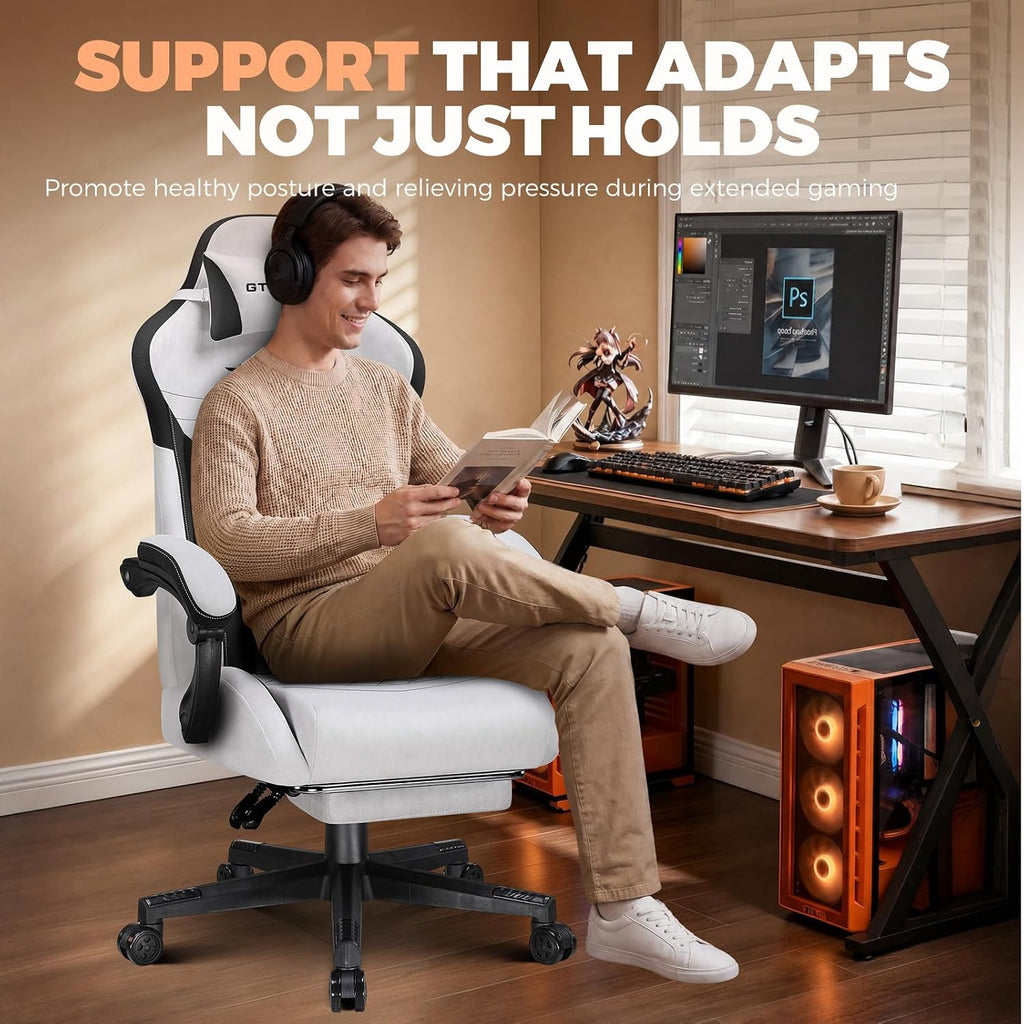Gaming Chair with Footrest, Ergonomic Office Chair 400lbs Heavy Duty, Big and Tall Computer Desk Chair with Lumbar