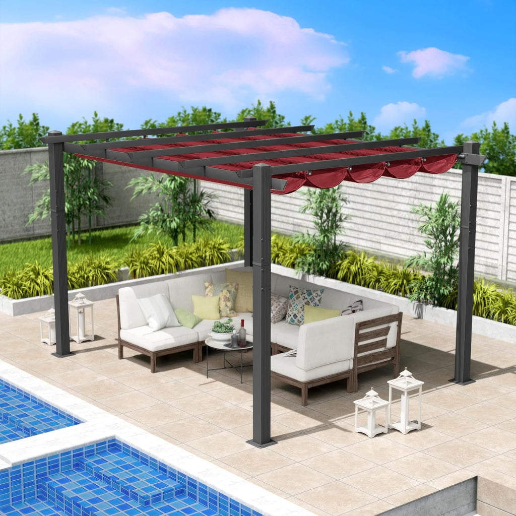 Morgan Outdoor Retractable Pergola with Sun Shade Canopy Patio Aluminum Pergola Shelter for Backyard Deck Garden