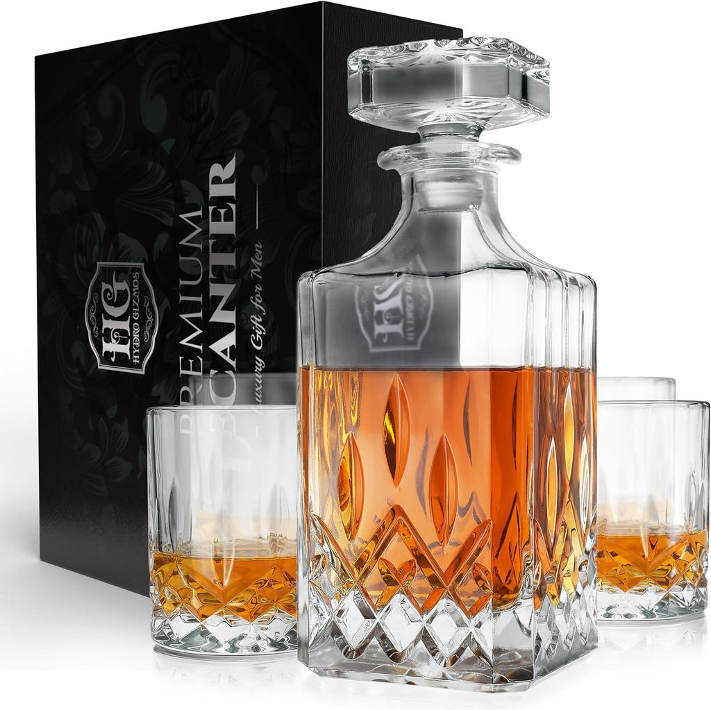 Ry Gift For Men - Whiskey Decanter Set For Beloved Husband Or Dad Birthday Gift - 4 Whiskey Glasses And Decanter Set
