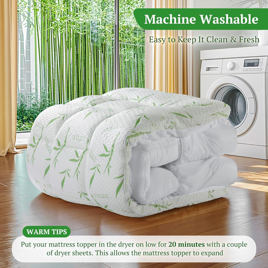Mattress Topper - 1500GSM 3D+7D Down Alternative Fill 3 in Pillow Top Mattress Pad, Viscose Made from Bamboo Cover