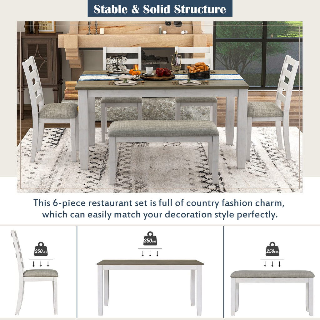 Classic and Traditional Style 6 - Piece Dining Set, Includes Dining Table, 4 Upholstered Chairs & Bench (Brown)