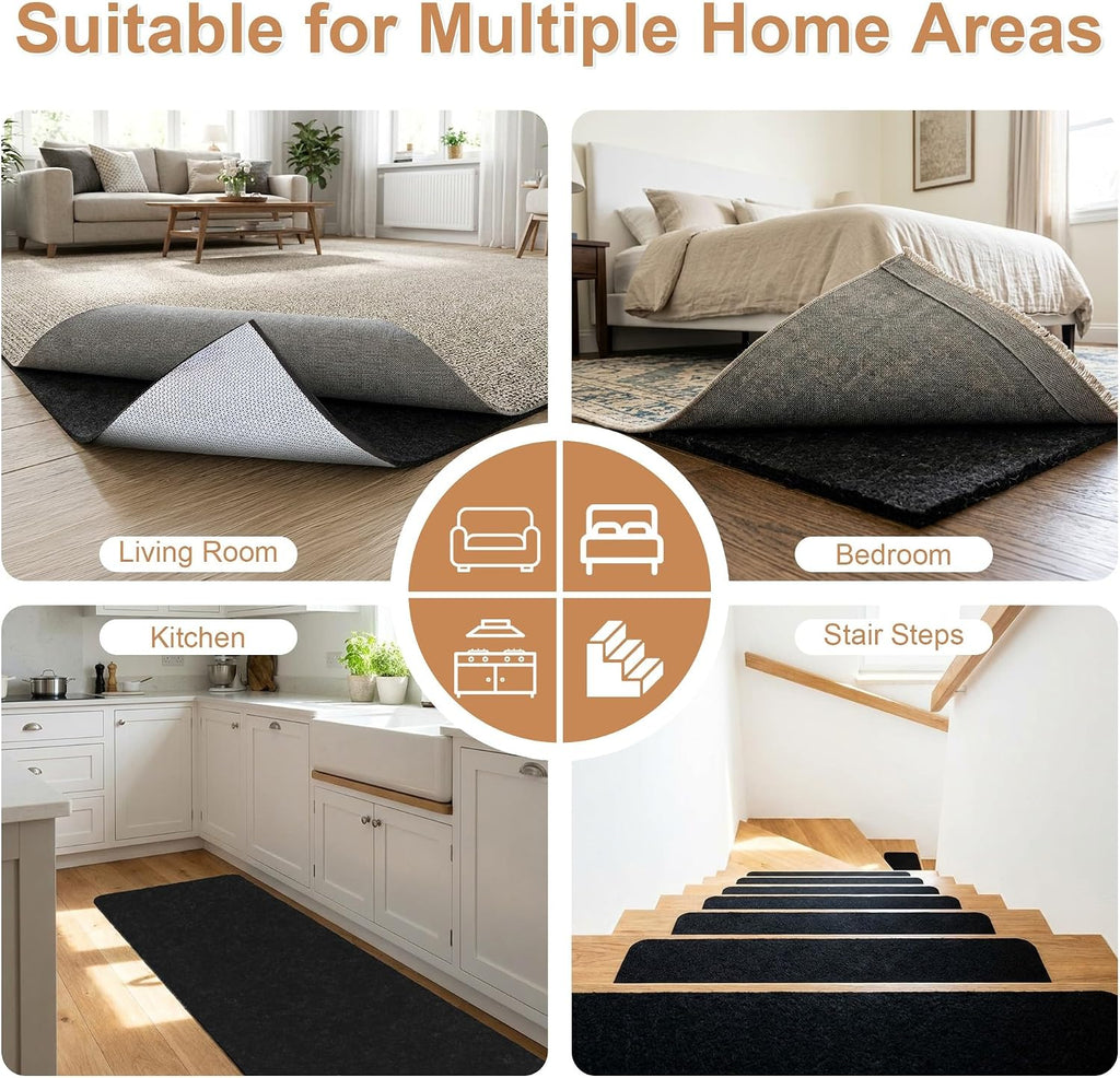 5 x 7 Ft 1/8" Thick Felt Rubber Dual Surface Rug Pad, Waterproof Non Slip Rug Padding for Vinyl Plank, Laminate &