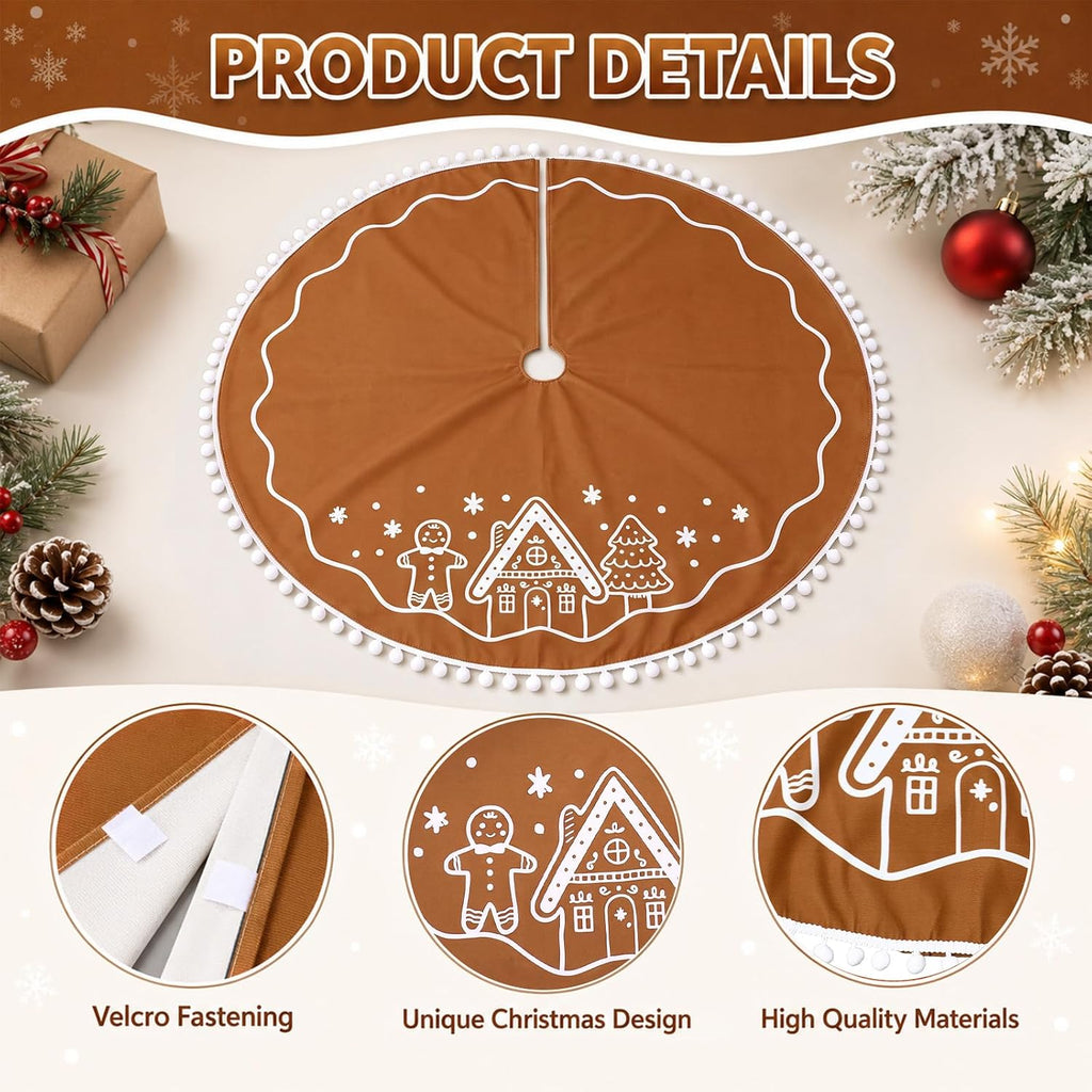 48 Inch Gingerbread Man Christmas Tree Skirt Rustic Brown Mat Decor