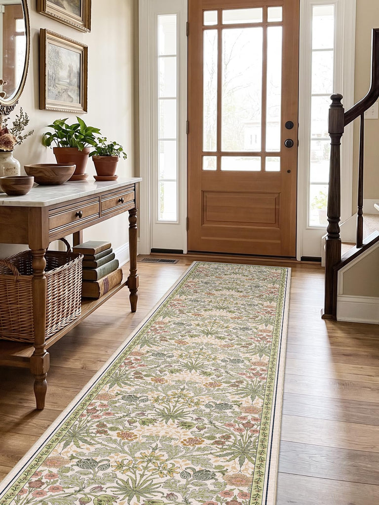 Floral Runner Rug s: Non-Slip Machine Washable Long Rugs Boho Soft Rugs, Laundry, Bedroom, Bathroom - Botanical