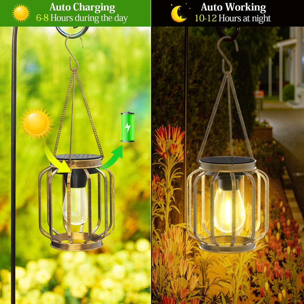Lanterns Outdoor Waterproof Metal Hanging Solar Lantern Lights Bronze
