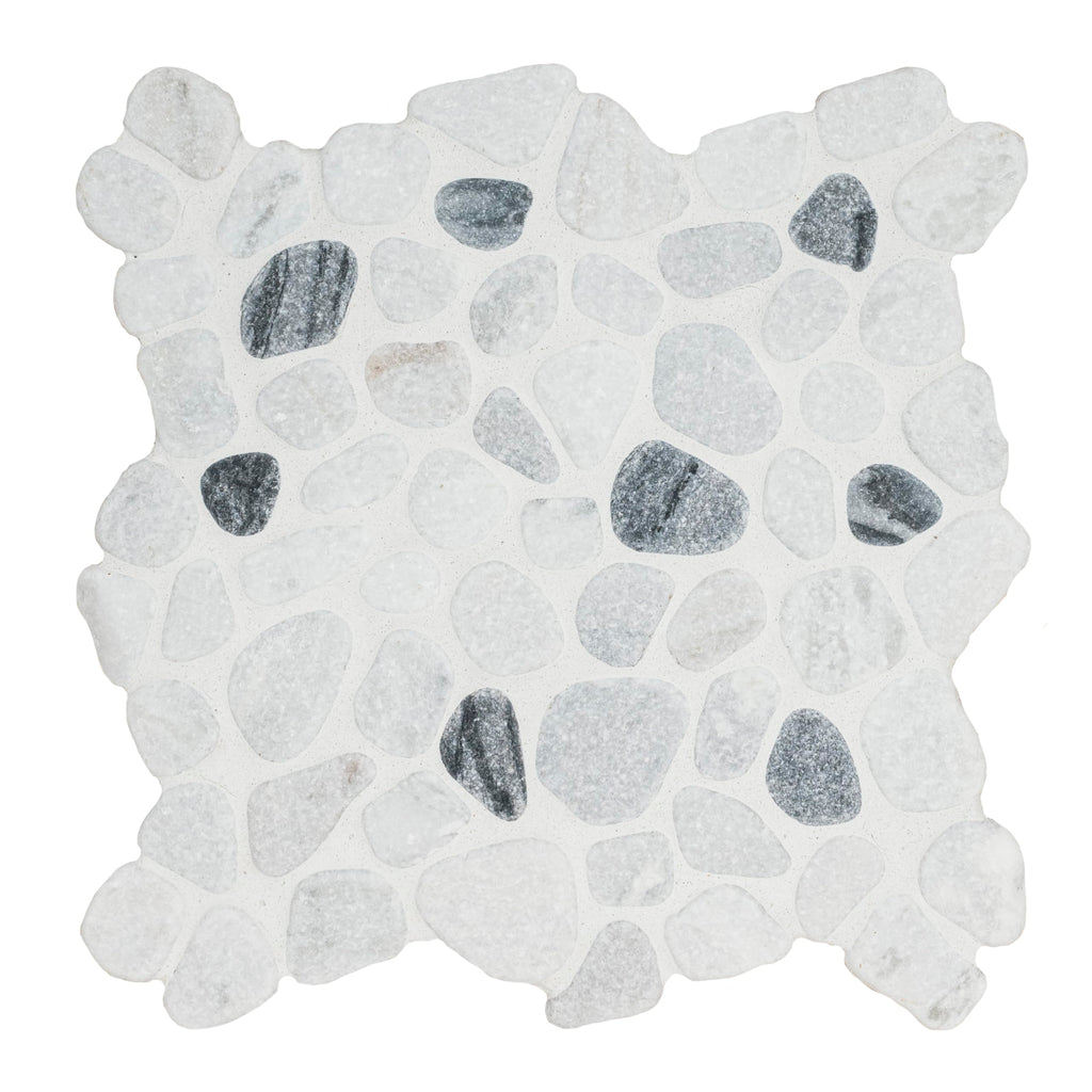 Marble Wall Tile | Black and White Pebbles Pattern Tumbled | 12" x 12"