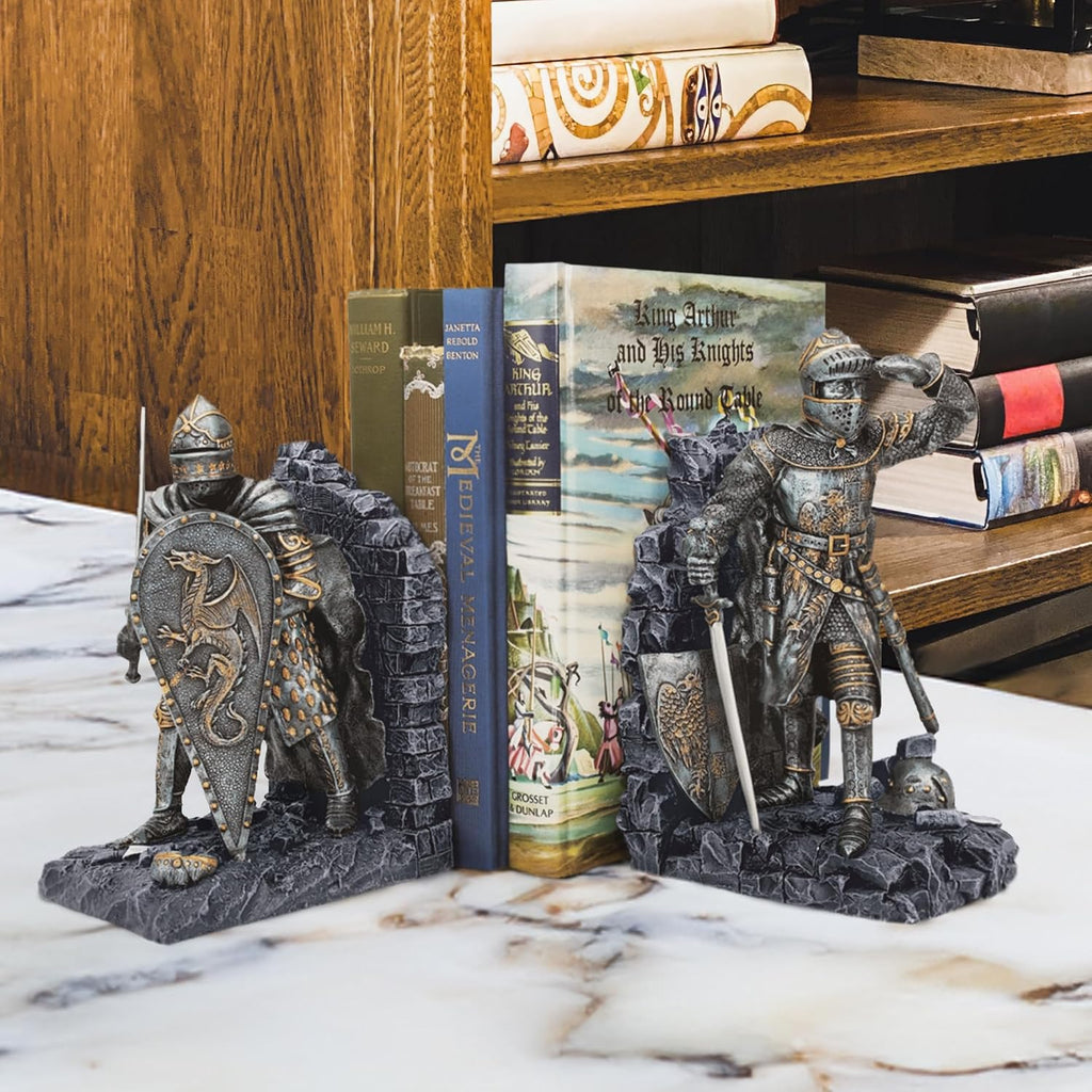 Arthurian Knight Bookends,Grey Stone,8 Inch, Set of Two
