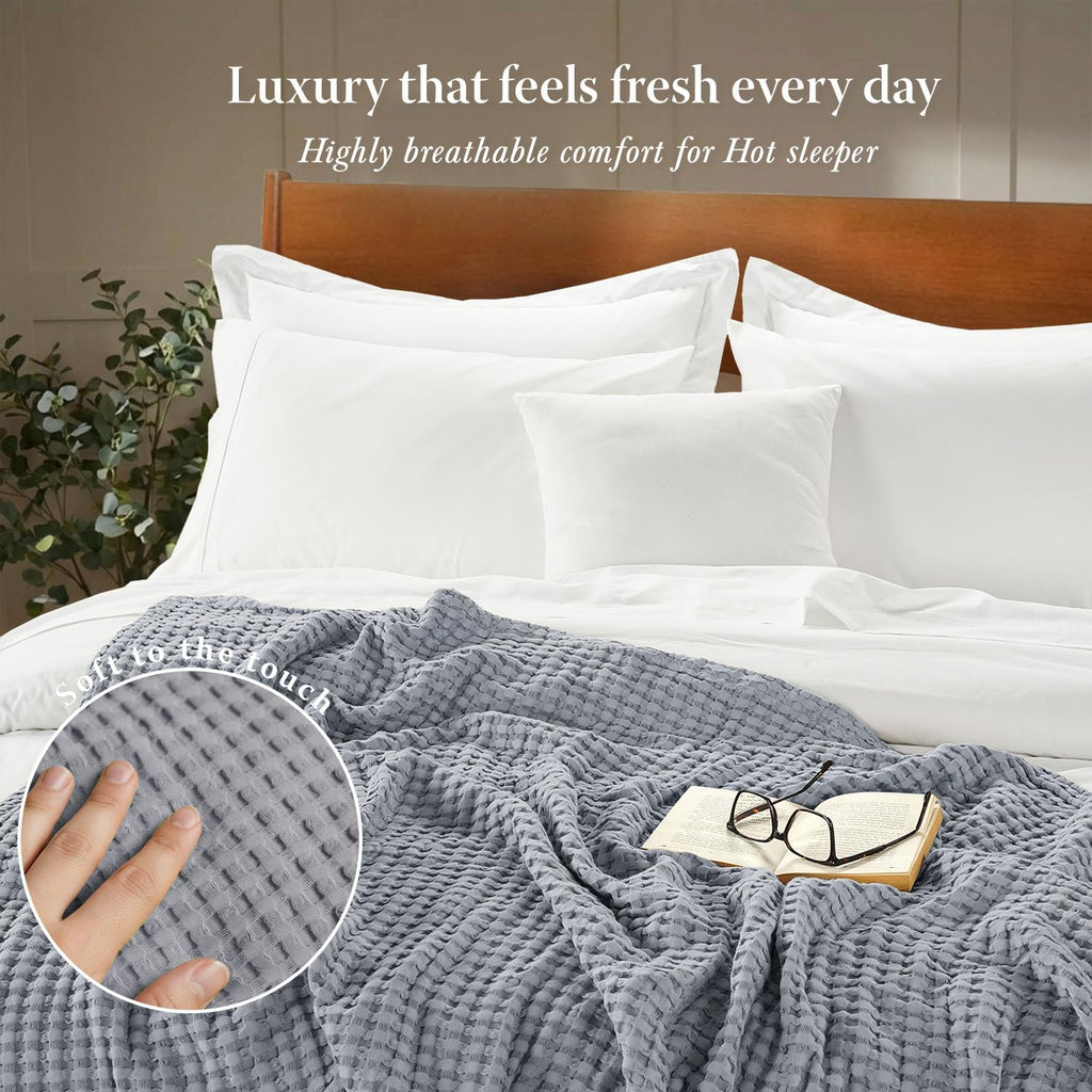 Cooling Waffle Blanket King | Breathable, Lightweight and Cooling | Made from Rayon Derived from Bamboo | Waffle