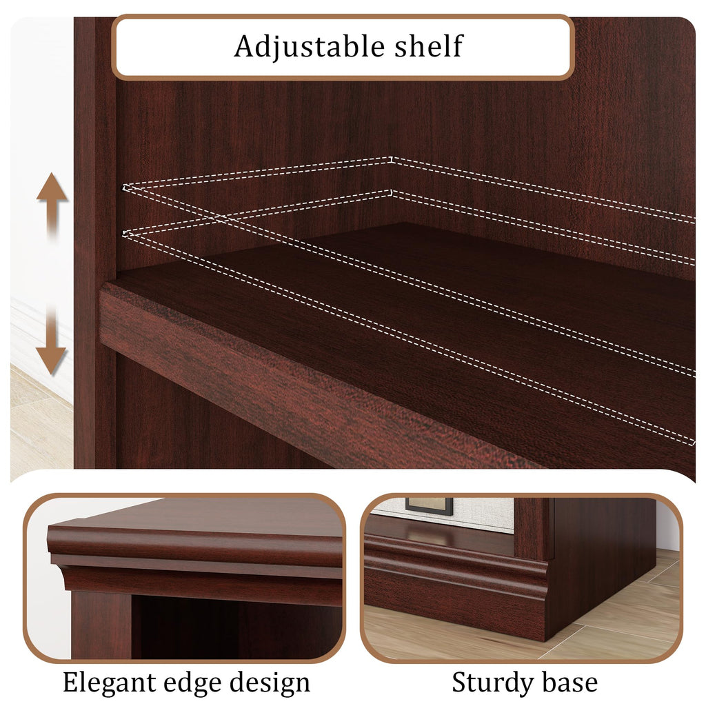 Low Horizontal Bookshelf Double Wide 64" 2-Tier Bookcase 4 Cube Storage Organizer Cherry Wood Bookcases Decor Display