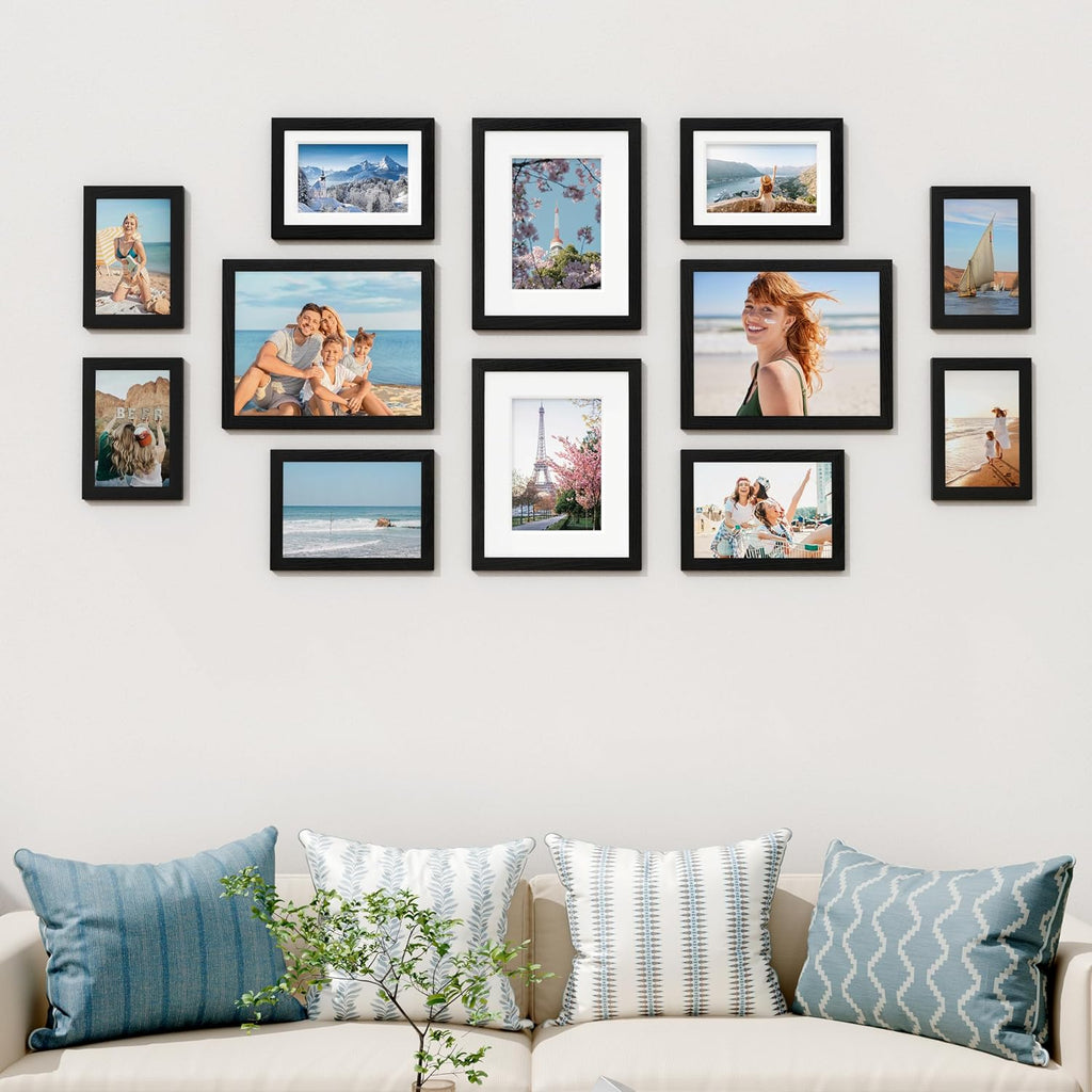 12 Pack Picture Frames Collage Wall Decor, Black | Gallery Wall Frame Set: 4pcs 8x10, 4pcs 5x7 & 4pcs 4x6 Photos for