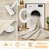 8x10 Washable Geometric Area Rug, Low Pile Non-Slip Moroccan Carpet for Living Room Bedroom Beige