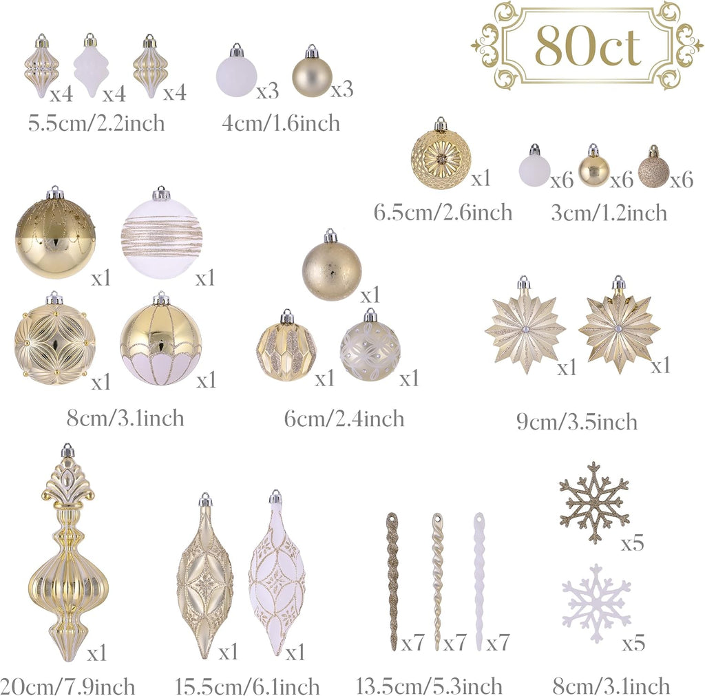 Christmas Tree Decorations Ball Ornaments Set - Set of 80