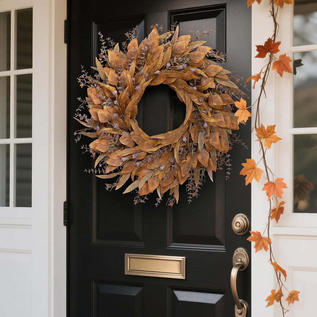 26" Artificial Fall Eucalyptus Wreath with Seeds for Front Door(Orange)