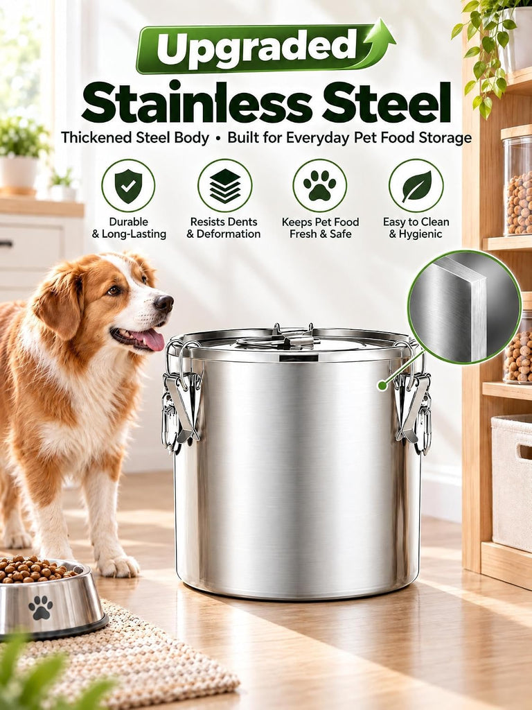 Stainless Steel Dog Food Storage Container, 25/30LB Airtight Moisture Proof