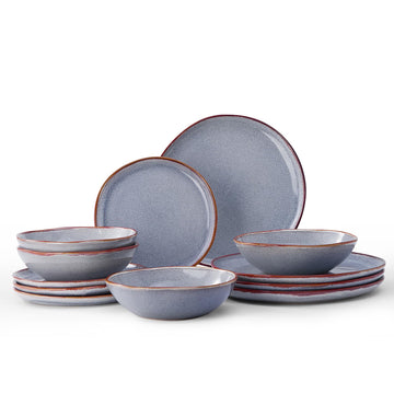 12 Pieces Round Kitchen Dinnerware Sets, Plates and Bowls Sets, Dishes, Plates, Bowls, Dish Set, Chip Resistant Ceramic