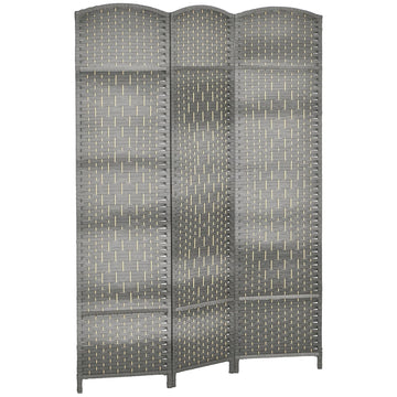 3 Panel Room Divider 6 Ft Privacy Screen Hand-Woven Mixed Gray