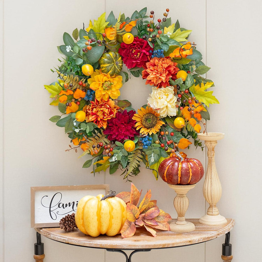 24 Inch Harvest Fall Wreaths for Front Door Outside,Porch,Entryway