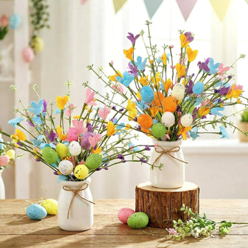 Easter Picks and Vase Berry Picks Branches Spring Artificial Flower Arrangement with Colorful Eggs Berries - Set of 2