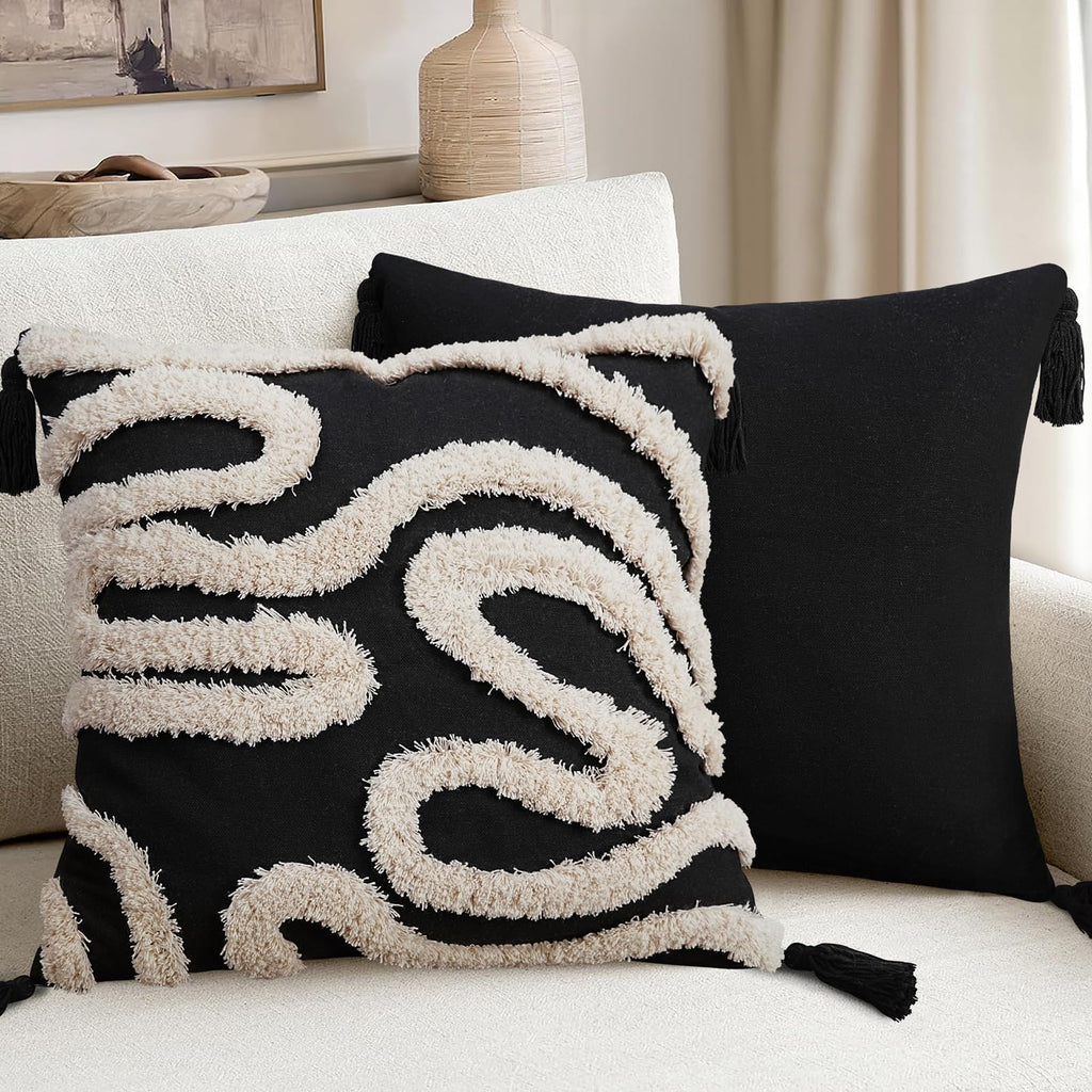 Black and Beige Pillow Covers Decorative Tufted Abstract Throw Pillows Cover Modern Farmhouse Home Decor for Couch