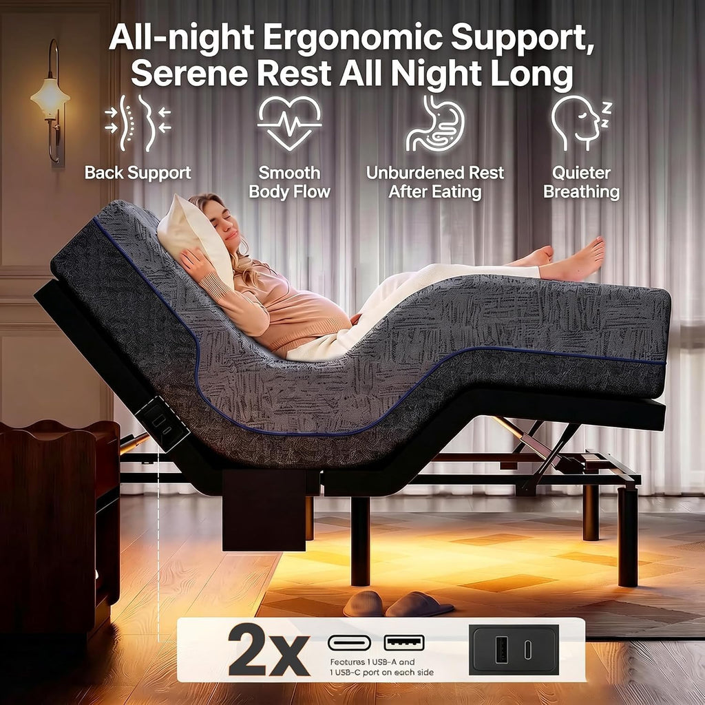 Split King Adjustable Bed Frame,Electric Adjustable Bed Base with Massage,APP Control & Remote,Adjustable Base Zero - Set of 2