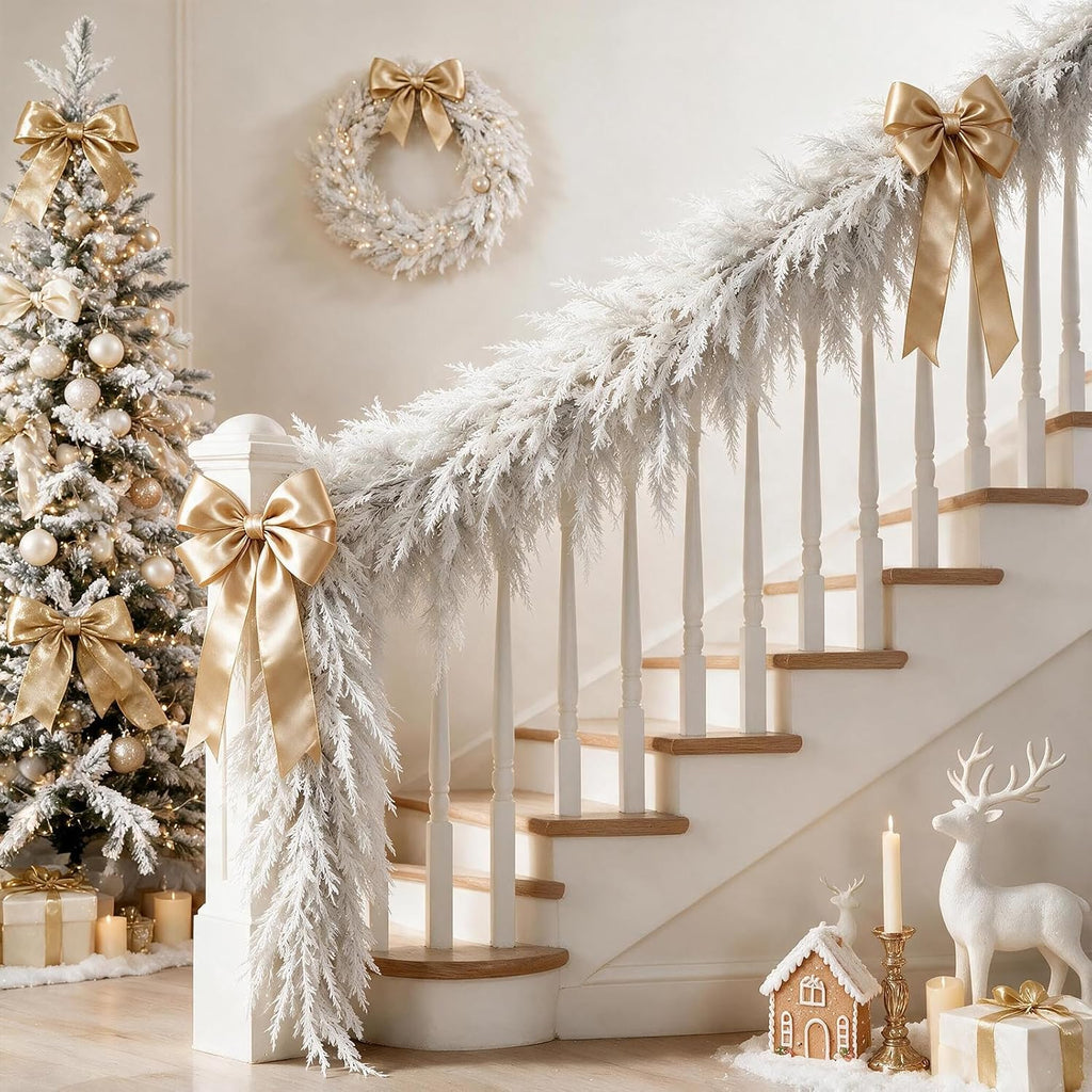 12FT White Christmas Cedar Garland, Realistic Artificial Garland, Winter Snowy Xmas Decorations Indoor Outdoor, Faux