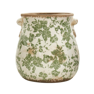 10 in Tuscan Ceramic Green Scroll Planter Decor