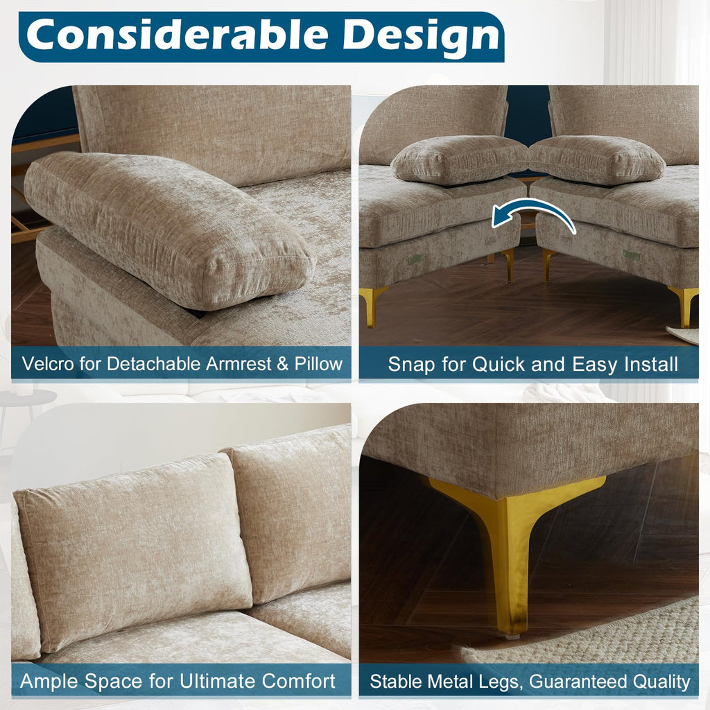 110" Large U-Shape Sectional Sofa Couch with 51" D Double Chaise, Modern Sectional Couch Set with Soft 5.9"