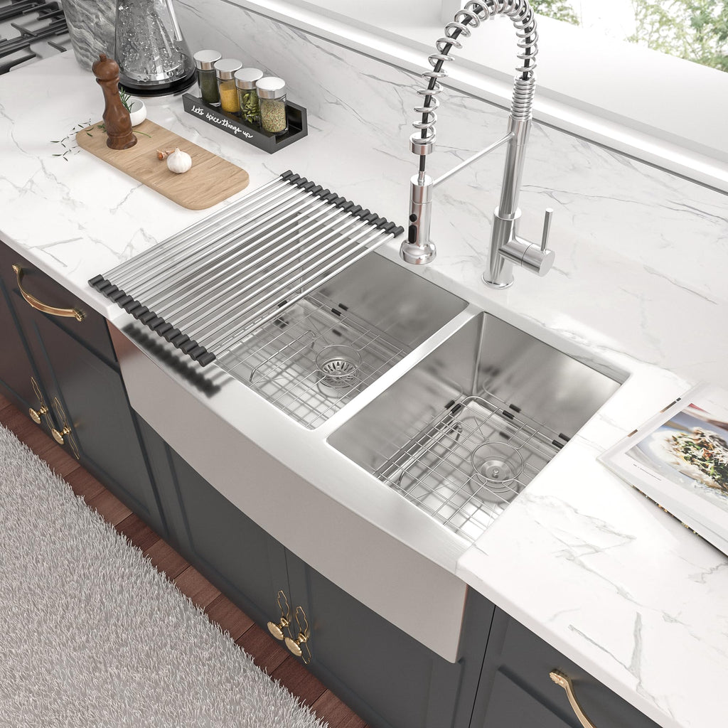 36 Inch Double Bowl Farmhouse Kitchen Sink T304 16 Gauge Stainless Steel Undermount Farmhouse Kitchen Sinks 60/40
