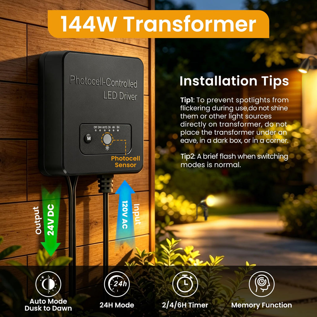 20W Low Voltage Landscape Lighting Kit, 2700K Outdoor Spotlight 6Pack