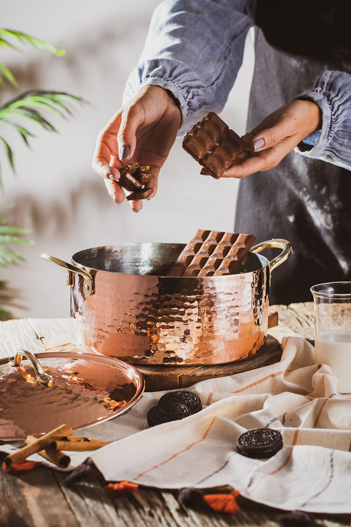 1.2MM Thick Hammered Copper Soup Pot Casserole Pan Dish Dutch Oven, 4 Quarts (9" x 4")
