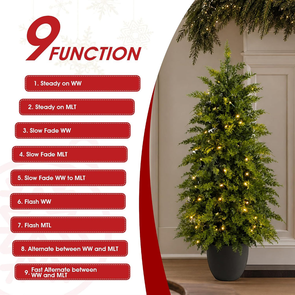 2Pack 3FT Prelit Artificial Christmas Tree with 70 LED Lights, Realistic Cedar Trees Porch Christmas Tree