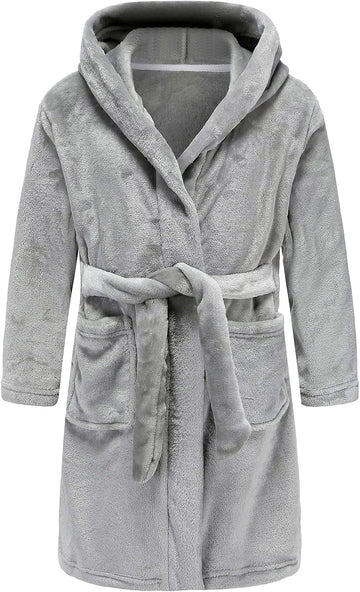 Kids Toddler Boys Girls Fleece Robe Soft Hooded Bathrobe Pajamas Sleepwear