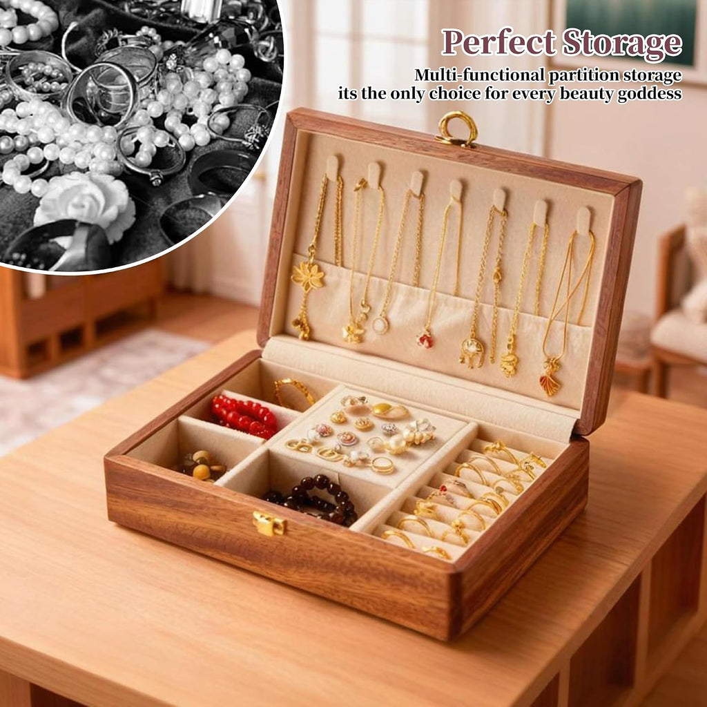 Small Jewelry Box Walnut Wood Jewelry Organizers and Storage for Women
