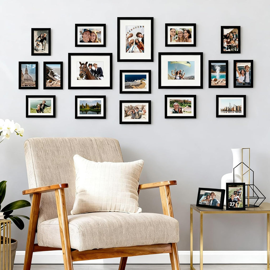 Picture Frames set of 19, Including 8x10, 5x7, 4x6 Black Frame | Multi Picture Frames Collage Wall Decor, Gallery