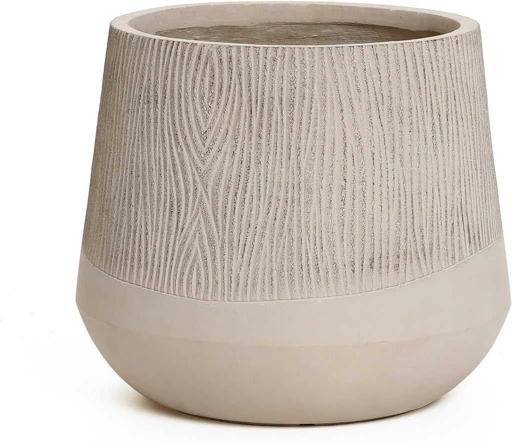 LuxenHome 17" Round Planters for Indoor Plants, Blended Tan Large Plant Pot | Planter with Drainage Hole and Rubber