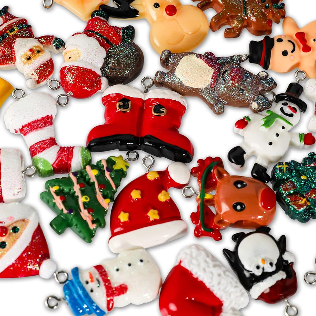 Mini Resin Christmas Ornaments Tiny Christmas Tree Decorations Set Comes with String Small Christmas Hanging - Set of 36