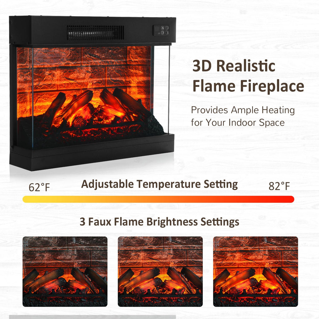 72" Electric Fireplace TV Stand w/ 3-Side Glass Heater, Marble Finish