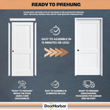 30" x 80" Prehung Interior Wood Door, 3-Panel Shaker, Left Handing, Solid Core, White Primed, with Pre-Drilled Holes