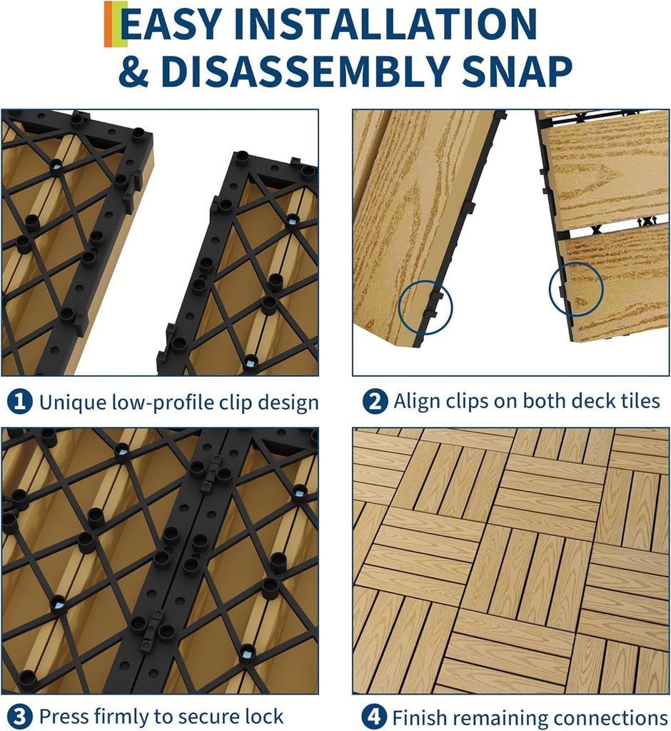 9-Pack 12"X12" Composite Deck Tiles - Waterproof Interlocking Patio Flooring for Indoor & Outdoor Use, All-Weather