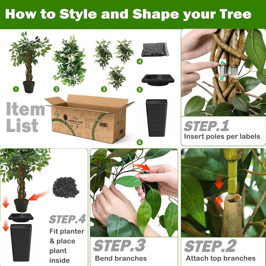Artificial Ficus Tree 5FT Faux Floor Tree with Planter UV Resistant Potted Fake Silk Plant - Faux Trees Indoor
