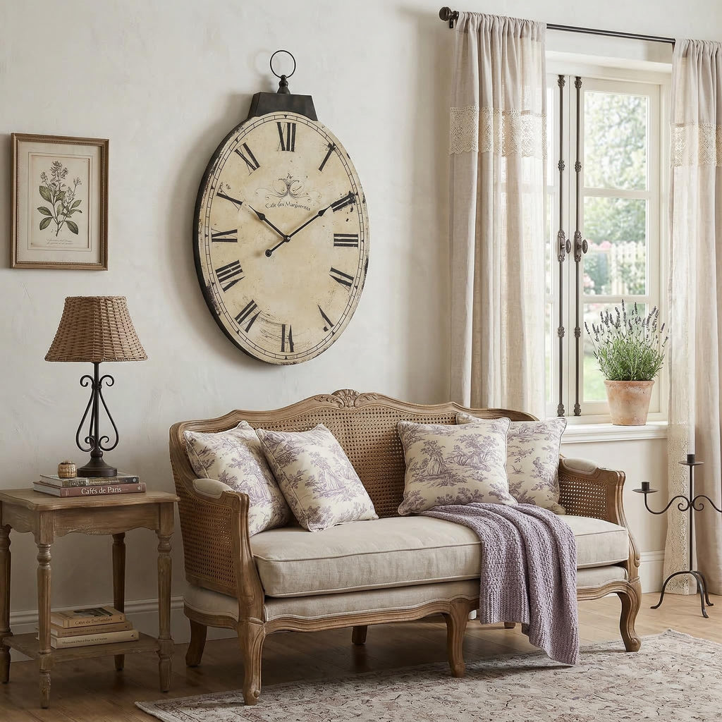 29 Inch Vintage Yellow Oval Wall Clock, Silent Non-Ticking Quartz Battery Operated Wall Clock, Large Roman Numerals