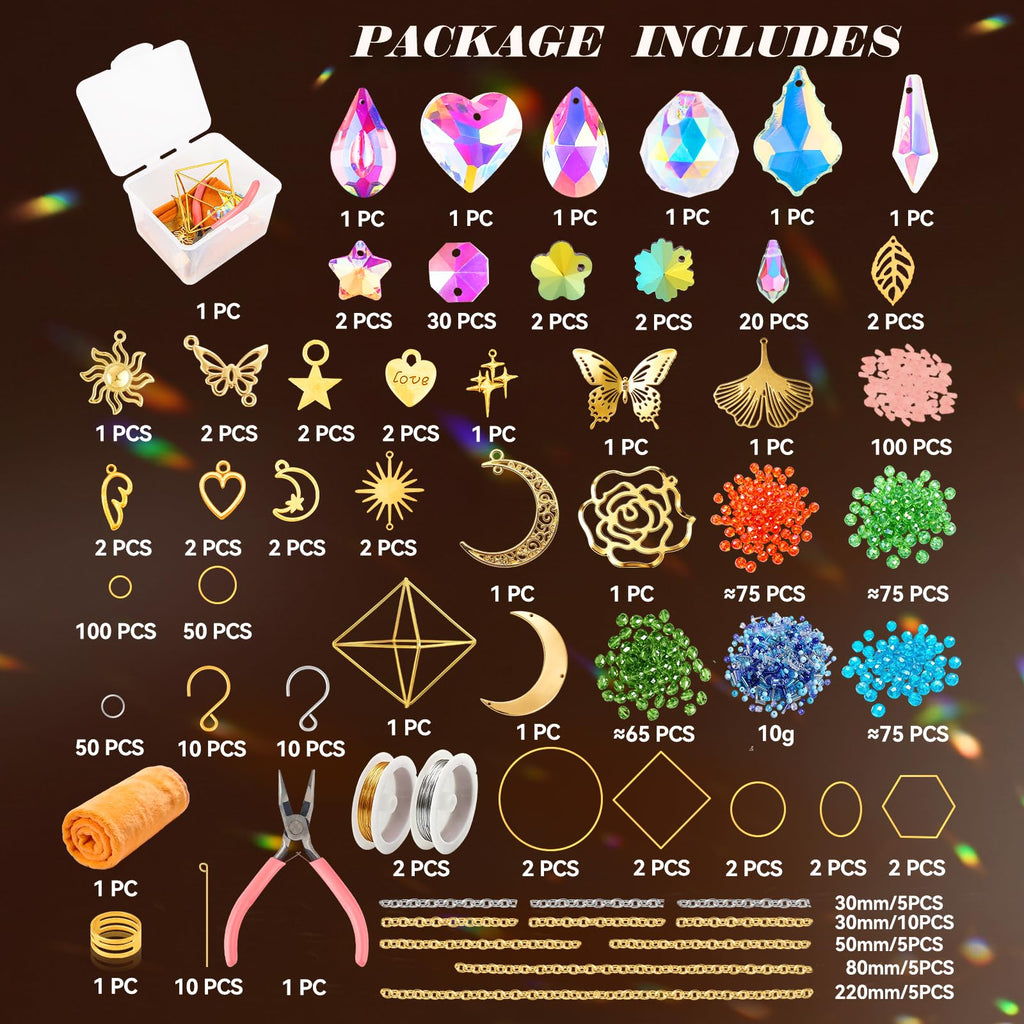 DIY Suncatcher Kit for Adults - 3D Spiral Suncatcher with Colorful AB Beads & Pendants, for Window Hanging