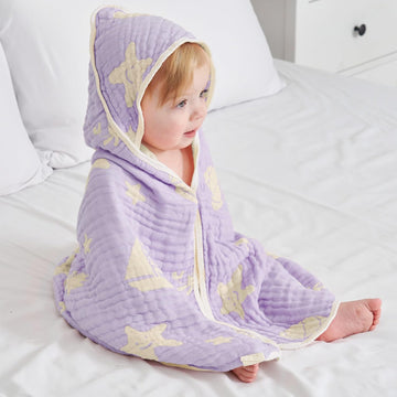 Muslin Hooded Baby Beach & Bath Towel Organic Cotton (Ocean Purple)
