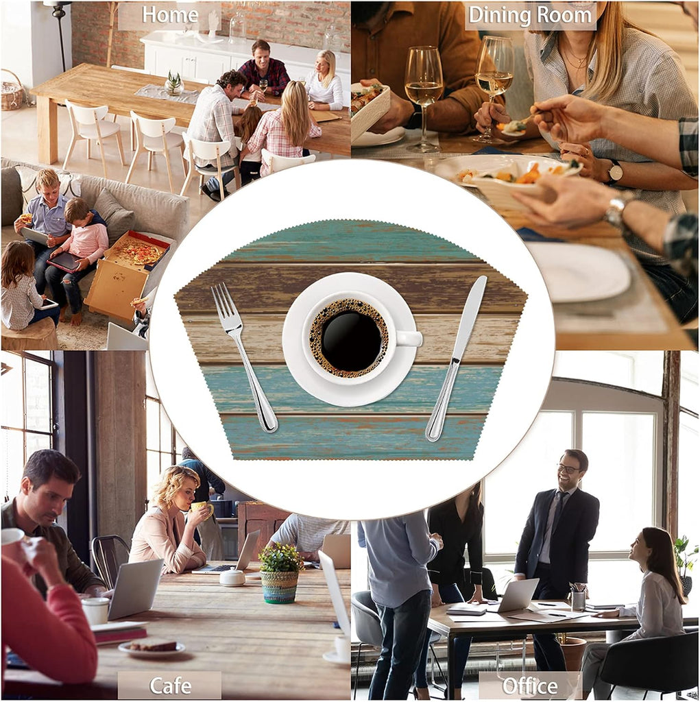 Placemats for Round Tables Retro Rustic Wood Texture 4 Wedge Table mats 1 Round Table mats Washable Heat - Set of 5