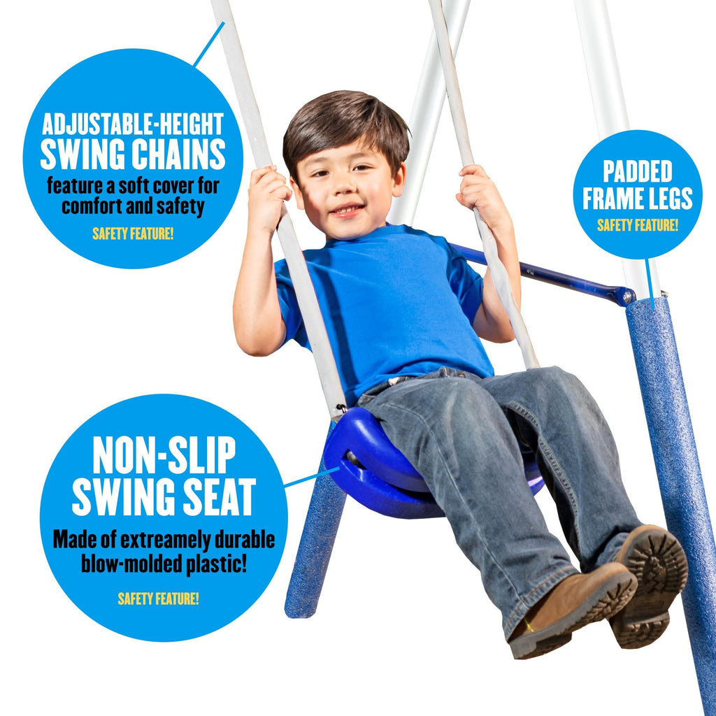 Fun Forever - 8 User Metal Swing Set for Backyard with Slide, 800lbs. Max