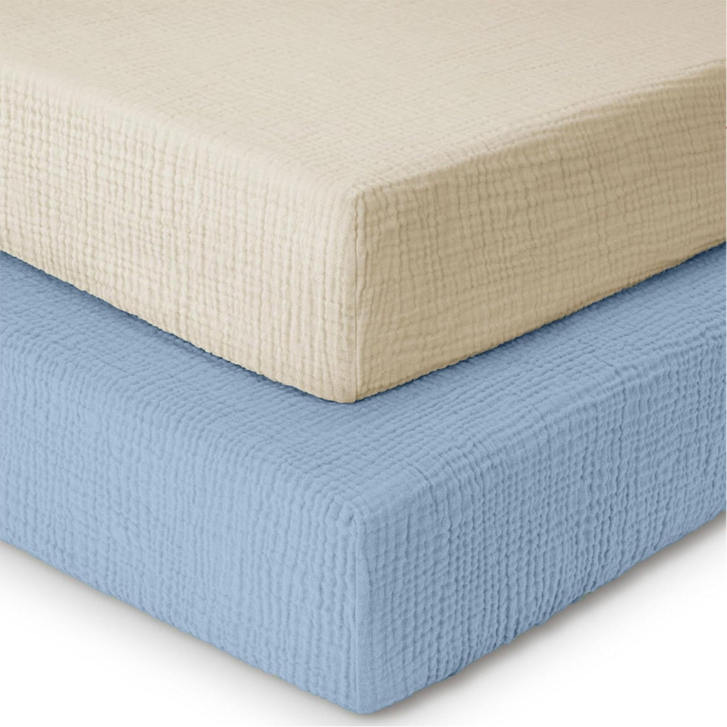 Mre & Moi 2 Pack Muslin Fitted Crib Sheets - 28x52-100% Cotton Bedding