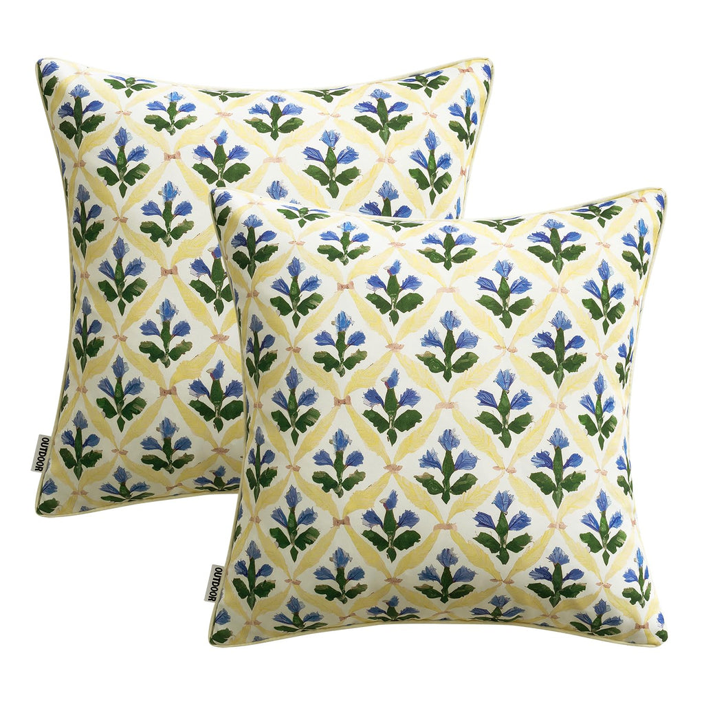 Outdoor Floral Pillow Covers Waterproof 18x18 Yellow-Blue