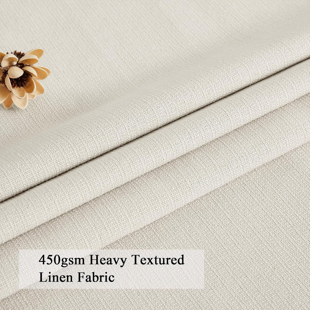 Pinch Pleated Blackout Curtains for Living Room Bedroom,100% Blackout Linen Textured Double Layer Drapes with Rings &