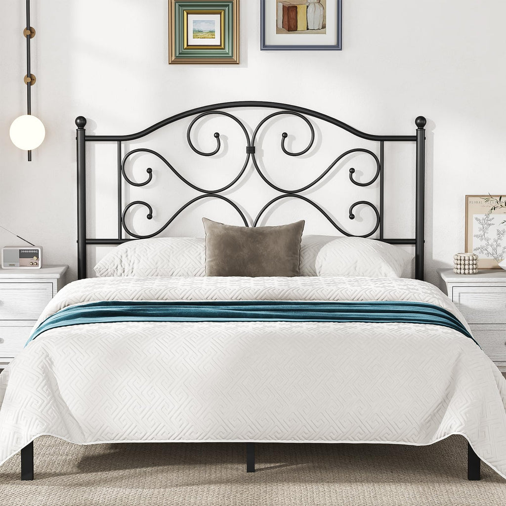 Vintage Platform Metal Queen Headboard Only with Height Adjustable