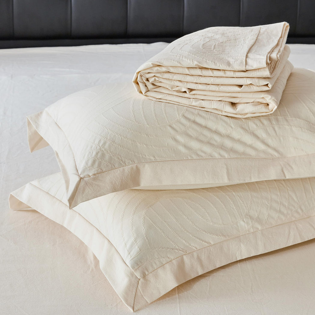Beige Jacquard Duvet Cover 100% Cotton 3 Pcs Set 1 Cream Yellow Striped Duvet Cover with Zipper Ties 2 Pillow